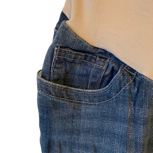 Indigo Blue Maternity Womens Jeans Distressed Blue Small Full Panel Band Beige - Picture 14 of 15